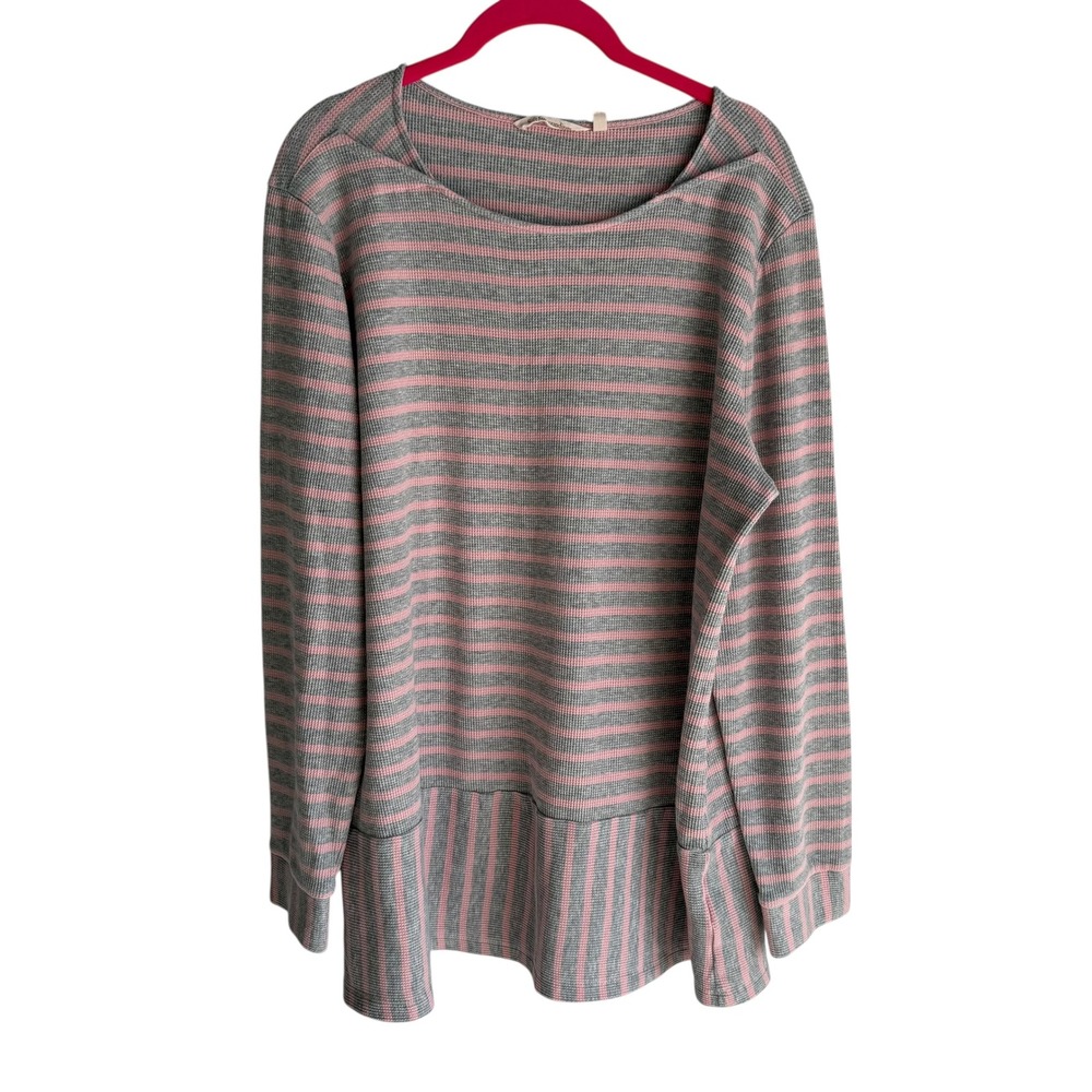 SOFT SURROUNDINGS Gray and Pink Striped Long Sleeve Round Neck Ladies Tunic, 1X